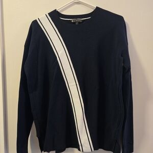 Athleta Womens Navy Sweater with White Stripe Crew Neck Size S.